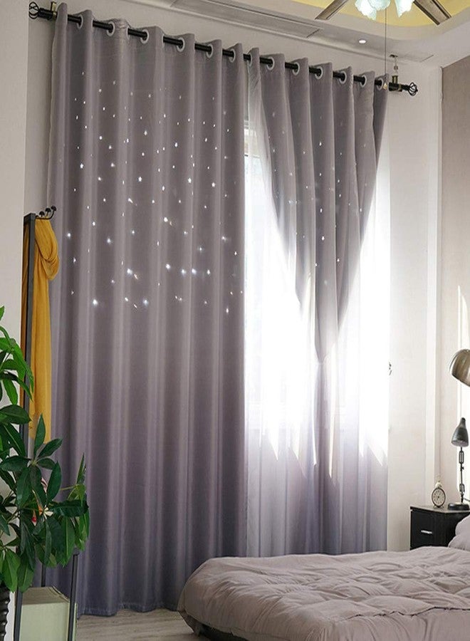 ABREEZE Kids Star Blackout Curtains - Gradient Tulle Overlay Double Layer Sparkle Star Cut Out Curtains (1 Panel, 59 x 63 inch, Grey) - Image 2